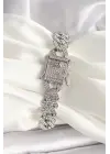 Pirinç Gümüş Renk Zirkon Taşlı Gurmet Model Kadın Bileklik