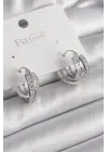  Gümüş Zirkon Taşlı Halka Model Çelik Küpe
