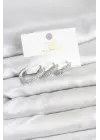 Çelik Gümüş Renk Zirkon Taşlı Halka Model YSX Trio Küpe Seti