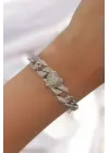Pirinç Gümüş Renk Zirkon Taşlı Kalp Figürlü Zincir Bileklik