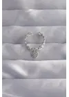  Gümüş Zirkon Taşlı Kalp Model Ayarlamalı Yüzük