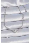 Pirinç Gümüş Renk Zirkon Taşlı Kalp Model Kadın Bileklik