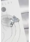 Pirinç Gümüş Renk Zirkon Taşlı Kalp Model Kadın Kıkırdak Küpe