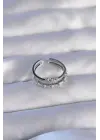  Gümüş Zirkon Taşlı Kalpli 2li Görünüm Ayarlanabilir Yüzük