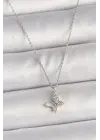 Pirinç Gümüş Zirkon Taşlı Kelebek Model Çelik Kolye