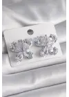  Gümüş Zirkon Taşlı Kelebek Model Çelik Küpe