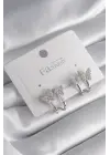  Gümüş Zirkon Taşlı Kelebek Model Çelik Küpe
