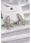  Gümüş Zirkon Taşlı Kelebek Model Çelik Küpe