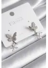  Gümüş Zirkon Taşlı Kelebek Model Çelik Küpe