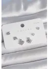 Pirinç Gümüş Renk Zirkon Taşlı Kuğu Model 925 Ayar Gümüş Çivi Kadın Küpe Seti