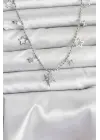 Pirinç Gümüş Renk Zirkon Taşlı Kutup Yıldızı Model Kadın Kolye