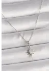 Pirinç Gümüş  Zirkon Taşlı Kuzey Yıldızı Model  Çelik Kolye