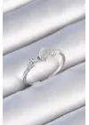  Gümüş Zirkon Taşlı Oval Beyaz Mineli Çelik Yüzük
