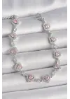 Pirinç Gümüş Renk Zirkon Taşlı Pembe Kalp Model VIP Seri Kadın Bileklik