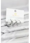 Çelik Gümüş Renk Zirkon Taşlı Petek Halka Model YSX Trio Küpe Seti
