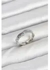 Pirinç Gümüş Renk Zirkon Taşlı Vintage Kadın Yüzük