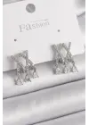  Gümüş Zirkon Taşlı X Model Sallantı Detay Çelik Küpe