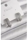  Gümüş Zirkon Taşlı Yarım Halka Model Çelik Küpe