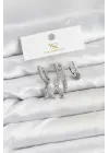 Çelik Gümüş Renk Zirkon Taşlı Yıldız Vintage Model YSX Trio Küpe Seti