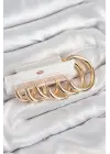 Pirinç Halka Model Gold Renk Kadın Set Küpe