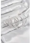 Pirinç Halka Model Gümüş Renk Kadın Set Küpe