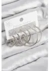 Pirinç Halka Model Gümüş Renk Kadın Set Küpe