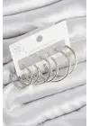 Pirinç Halka Model Gümüş Renk Kadın Set Küpe