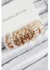 Pirinç İncili Halka Model Gold Renk Kadın Set Küpe
