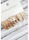 Pirinç İncili Halka Model Gold Renk Kadın Set Küpe