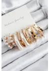 Pirinç İncili Halka Model Gold Renk Kadın Set Küpe