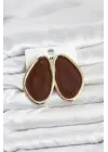 Çelik Kahverengi Mineli Damla Model Vintage Plaka Kadın Küpe
