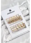 Pirinç Karışık Halka Model Gold Renk 6 Çift Kadın Küpe Set