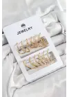 Pirinç Karışık Halka Model Gold Renk 6 Çift Kadın Küpe Set