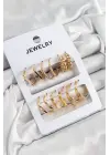 Pirinç Karışık Halka Model Gold Renk 6 Çift Kadın Küpe Set