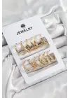Pirinç Karışık Halka Model Gold Renk 6 Çift Kadın Küpe Set