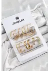 Pirinç Karışık Halka Model Gold Renk 6 Çift Kadın Küpe Set