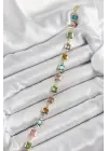 Pirinç Karışık Renk Kare Zirkon Taşlı Gold Renk Kadın Bileklik