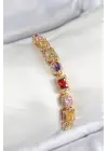 Pirinç Karışık Zirkon Taşlı Baget Model Gold Renk VIP Seri Kadın Bileklik