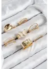 Pirinç Kelebek Model Gold Renk Kadın Yüzük Kombin Set