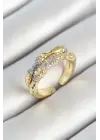 Pirinç Kemik Figürlü Zirkon Taşlı Gold Renk Ayarlanabilir Kadın Yüzük