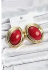 Çelik Kırmızı Badem Model Vintage Gold Kadın Küpe