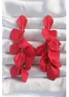 Kırmızı Renk Sallantılı Yaprak Model Küpe