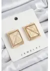 Pirinç Krem Üçgen Kesim Detaylı Kare Model Vintage Gold Renk Kadın Küpe