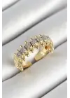 Pirinç Kurşun Figürlü Zirkon Taşlı Gold Renk Ayarlanabilir Kadın Yüzük