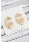 Pirinç Mermer Desenli Vintage Geometrik Model Gold Renk Kadın Küpe