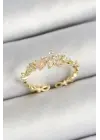 Pirinç Papatya Figürlü Zirkon Taşlı Gold Renk Ayarlanabilir Kadın Yüzük