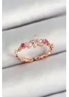 Pirinç Papatya Figürlü Zirkon Taşlı Rose Gold Renk Ayarlanabilir Kadın Yüzük