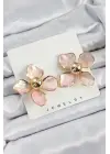 Pirinç Pembe Çiçek Vintage Model Gold Renk Kadın Küpe
