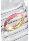 Çelik Pembe Mineli Mermer Desen Model Gold Renk Kadın Kelepçe