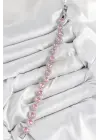 Pirinç Pembe Zirkon Taşlı Daire Baget Model Gümüş Renk VIP Seri Kadın Bileklik